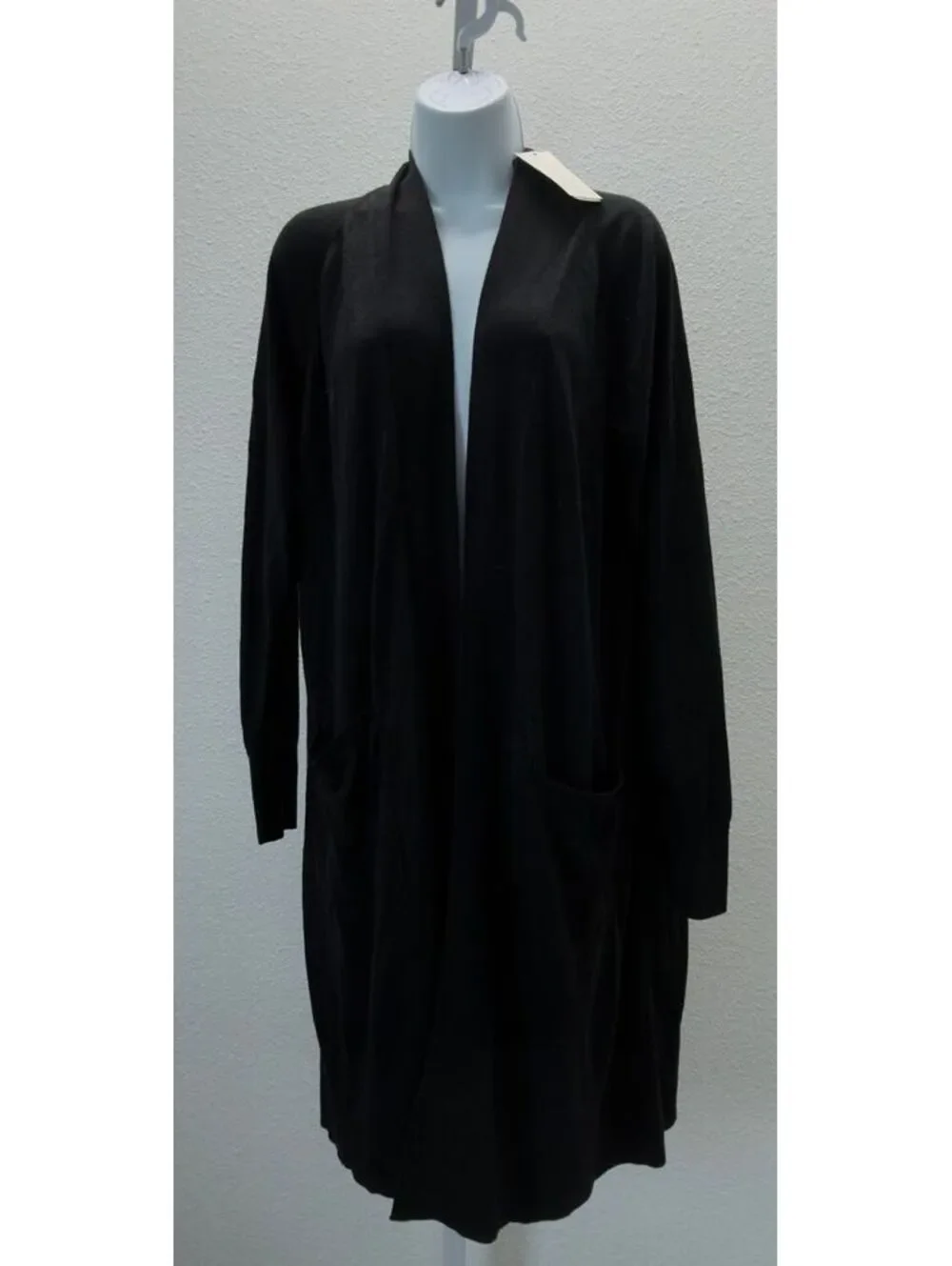 A New Day Black Knitted Midi Open Cardigan Women Size Large
